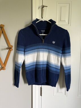 Chaps Men’s Navy and White Striped Half-Zip Sweater